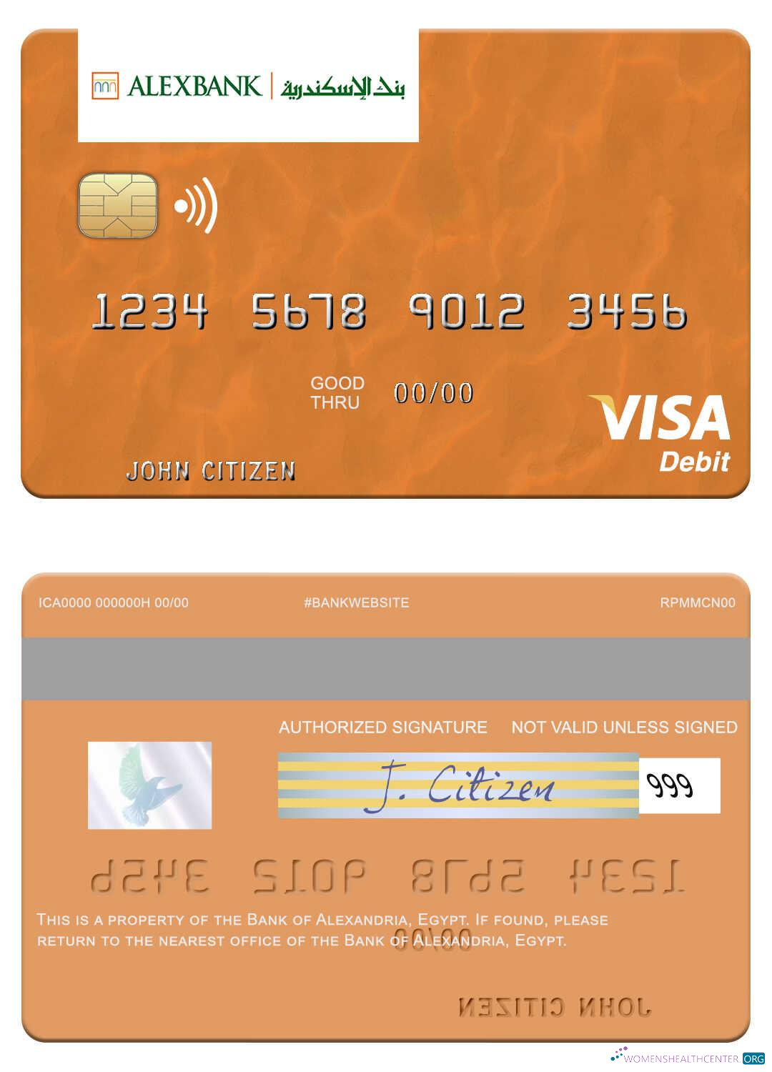 Download Egypt Bank of Alexandria visa debit card Photoshop template